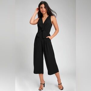 Lulus Minette Black Tie-Front Wide-Leg Jumpsuit